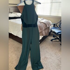 Vince Camuto Dark Green halter top Jumpsuit with velour touches